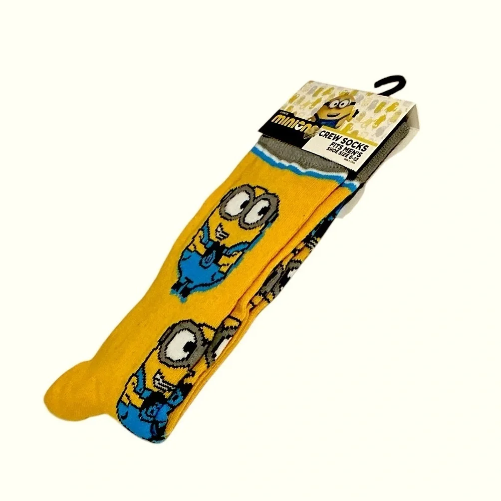 Despicable Me Minions  Novelty Crew Socks Yellow Blue Unisex Mens 6-12 Shoe Size
